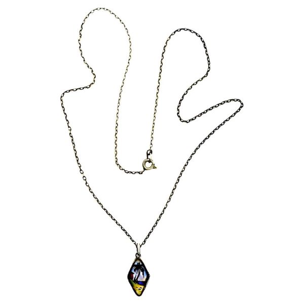 Thomas L Mott Hand Painted Butterfly Wing Pendant Necklace